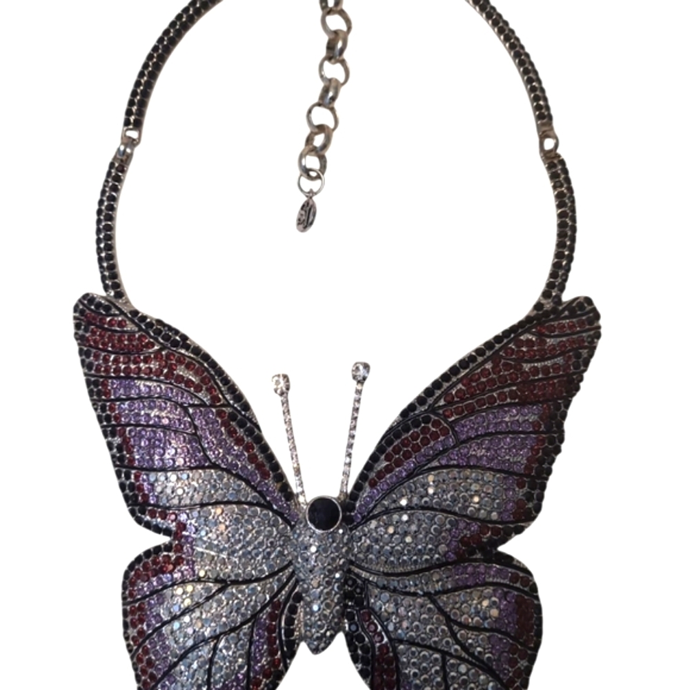 Elegant Sassy Jones Butterfly Necklace with Purple and Silv